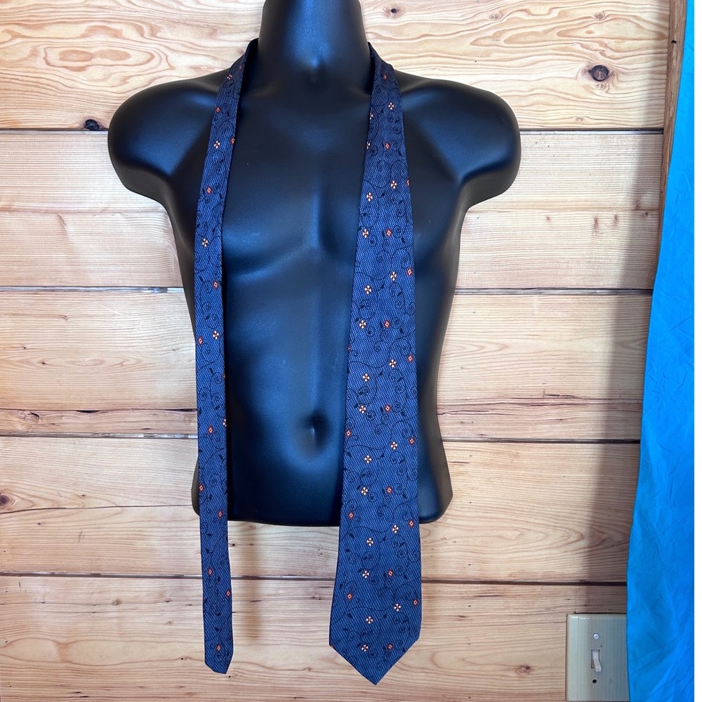 Vintage Silk Necktie Mens One Size Blue Foulard Medallion Chaps Ralph Lauren